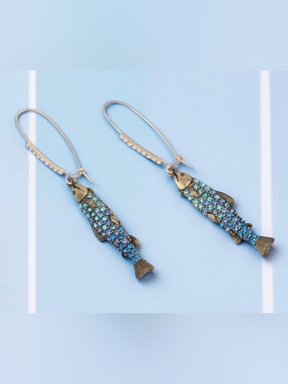 Betsey Johnson Blue Crystal Fish Drop Earrings - Picture 4 of 16